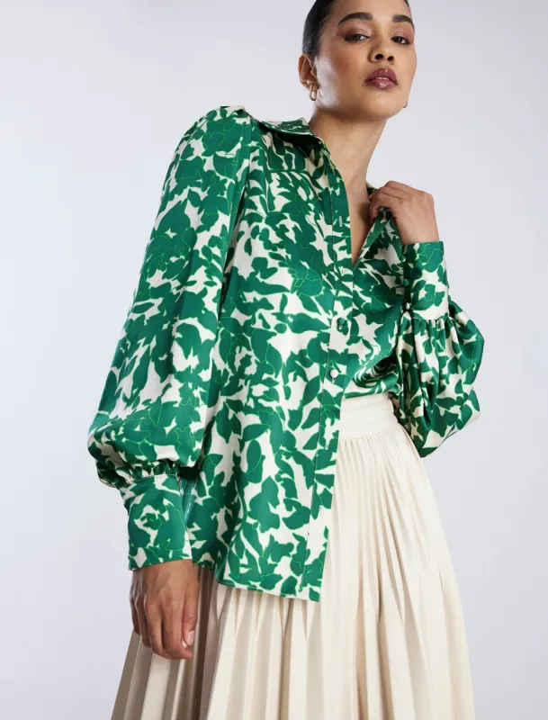 Balloon Sleeve Button-Up Top sold by BCBGMaxAzria