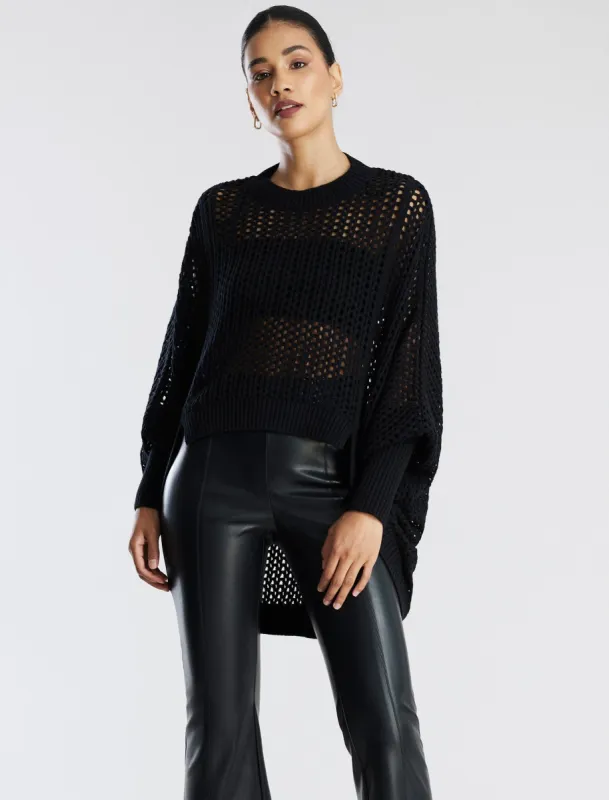 Open Knit High-Low Cocoon Sweater sold by BCBGMaxAzria