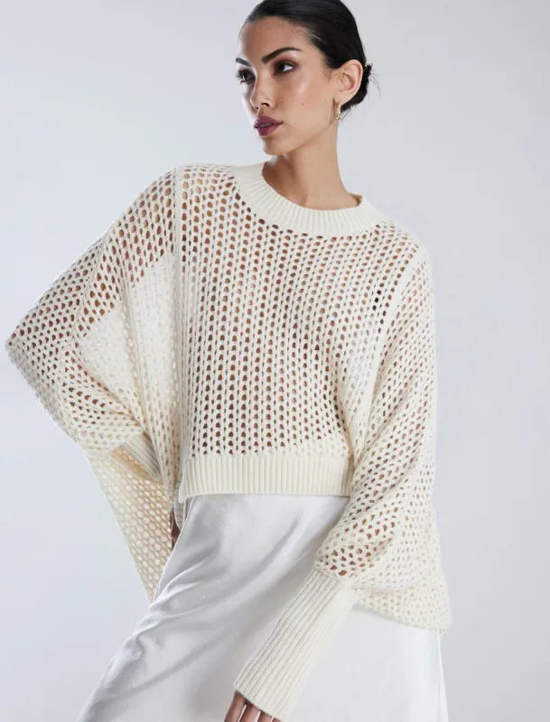 Open Knit High-Low Cocoon Sweater sold by BCBGMaxAzria