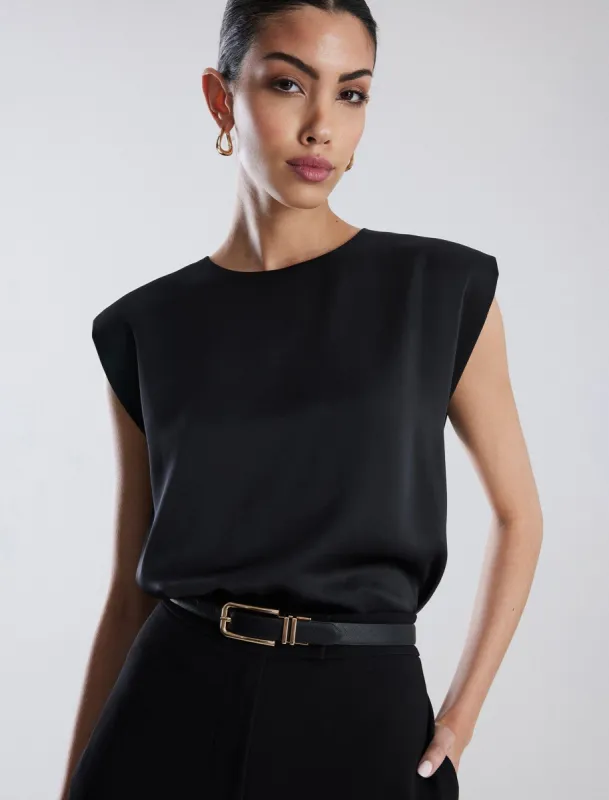 Cap Sleeve Crew Neck Satin Top sold by BCBGMaxAzria