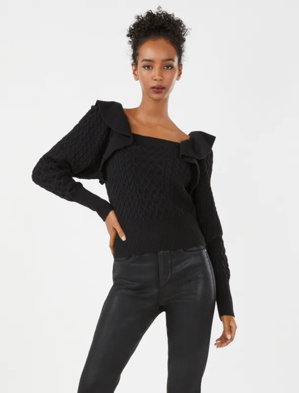 Ribbed Ruffle Shoulder Sweater made by BCBGMaxAzria