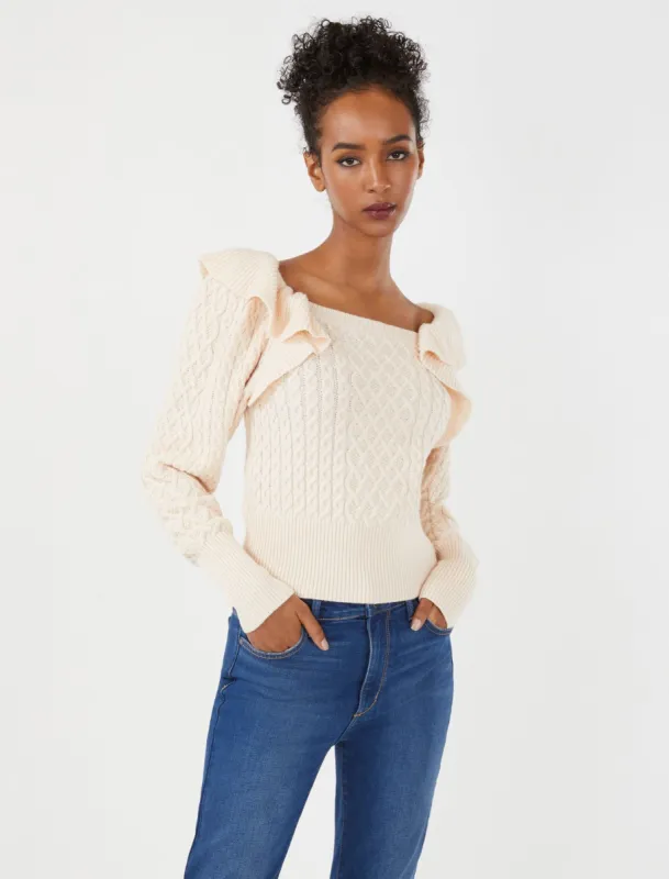 Ribbed Ruffle Shoulder Sweater made by BCBGMaxAzria