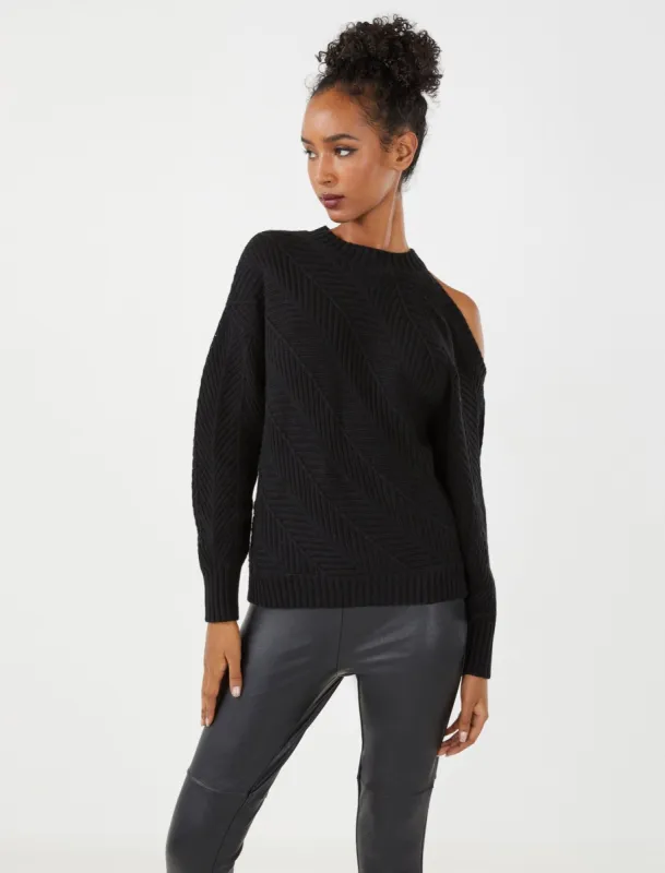 Bias Rib Cold Shoulder Sweater sold by BCBGMaxAzria