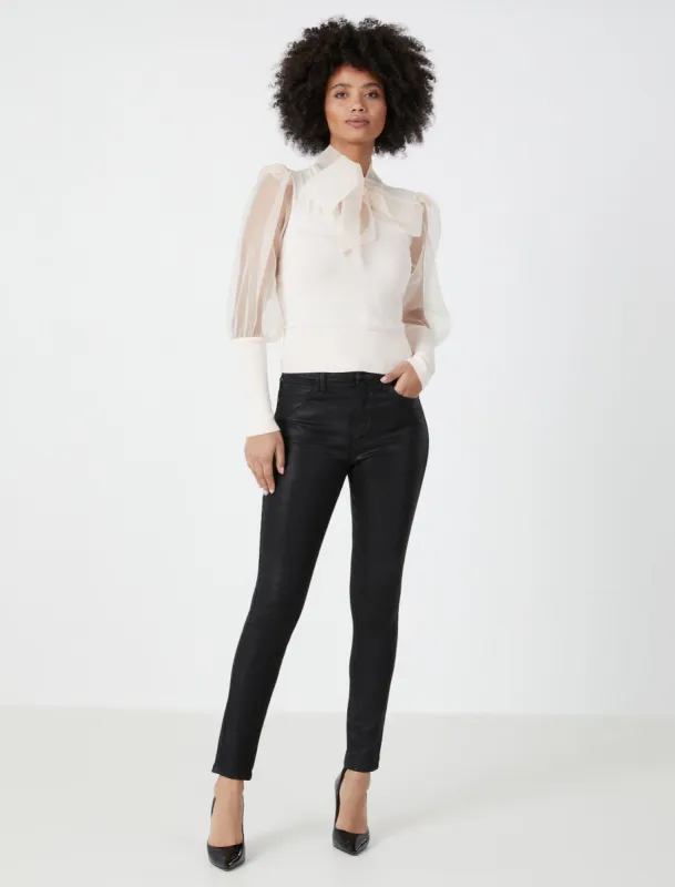 Organza Puff Sleeve Bow Sweater sold by BCBGMaxAzria