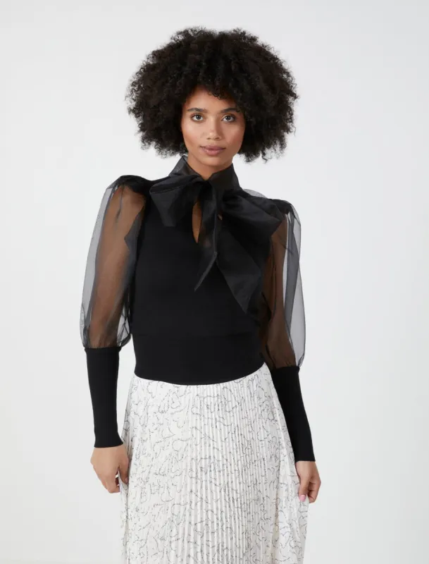 Organza Puff Sleeve Bow Sweater made by BCBGMaxAzria