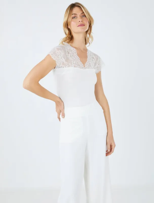 V-Neck Lace Sleeve Top sold by BCBGMaxAzria