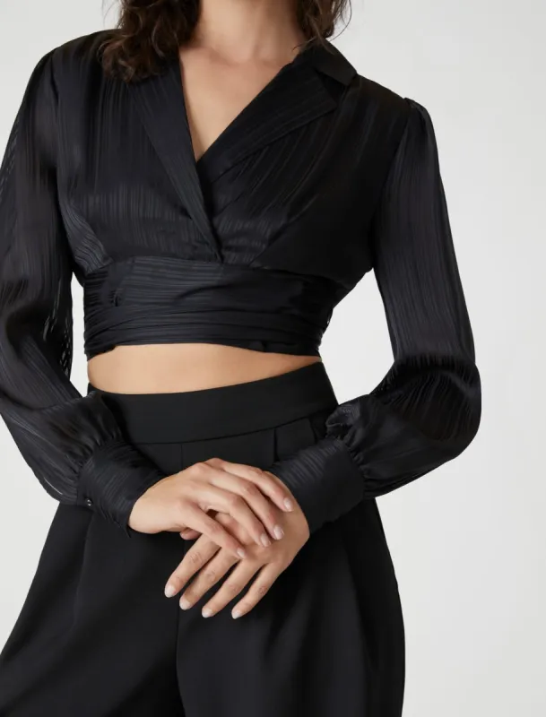 Shadow Stripe Waist-Tie Crop Top sold by BCBGMaxAzria