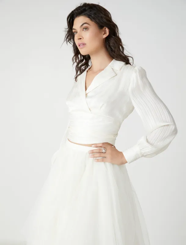 Shadow Stripe Waist-Tie Crop Top sold by BCBGMaxAzria