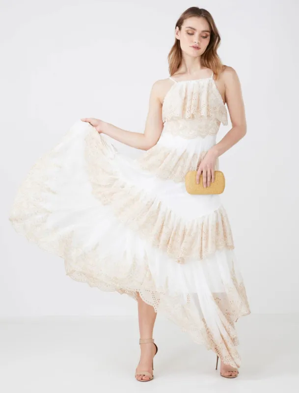 Brooke Embroidered Ruffle Dress sold by BCBGMaxAzria