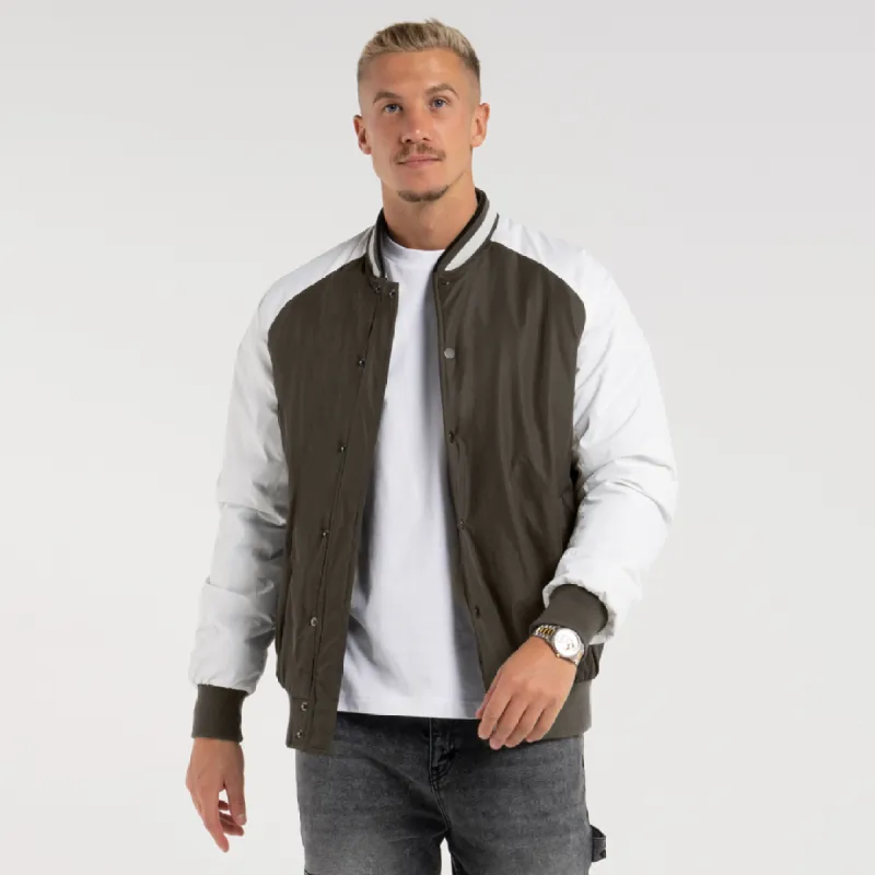 Boyer Bomber Jacket - Khaki/White sold by be inspired