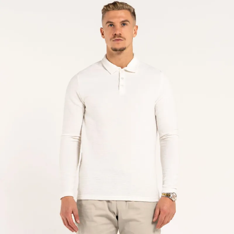 Rowe Long Sleeve Polo Shirt - Ivory sold by be inspired
