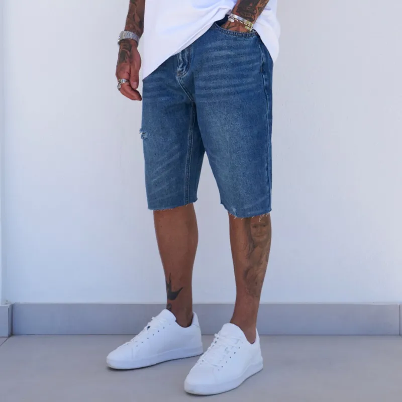Garnacho Jean Shorts - Mid Blue made by be inspired