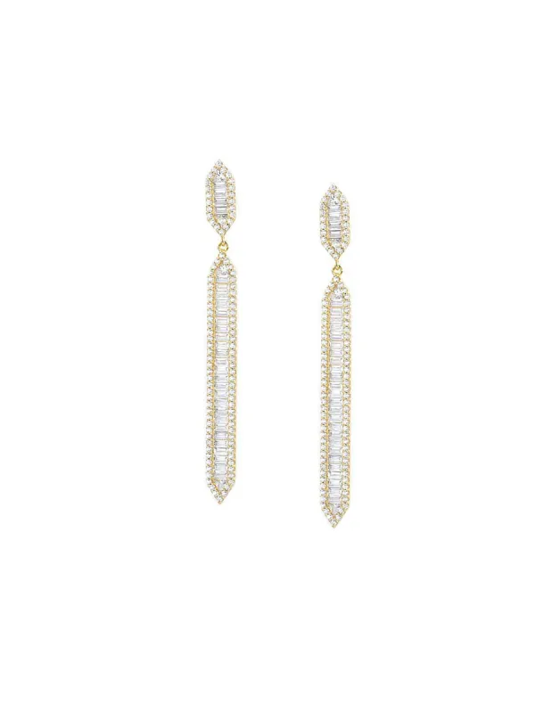 Sterling Elongated Marquise Baguette Drop Earring by Marlyn Schiff - Gold sold by Beach Bunny