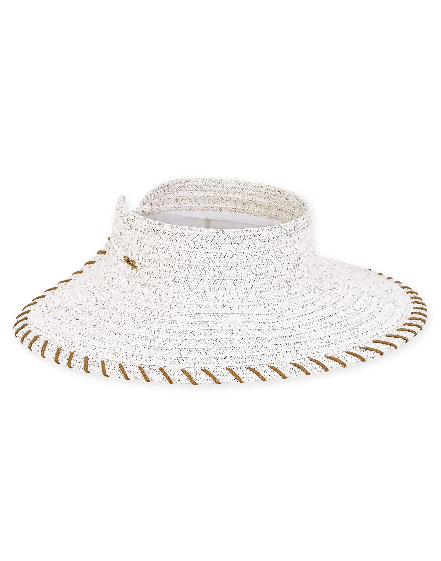 Paper Braid Wide Brim Visor by Sun N Sand - White sold by Beach Bunny