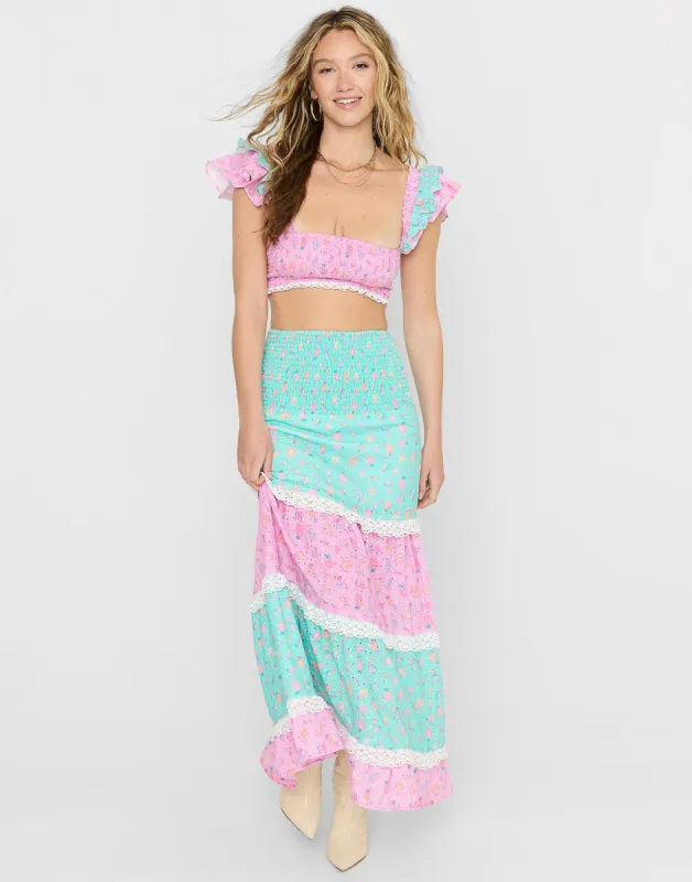 Everette Maxi Skirt - Pink Ditsy Shell sold by Beach Bunny