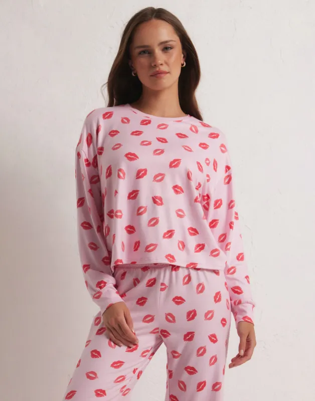 Pucker Up Kisses Long Sleeve Top by Z Supply - Cotton Candy sold by Beach Bunny
