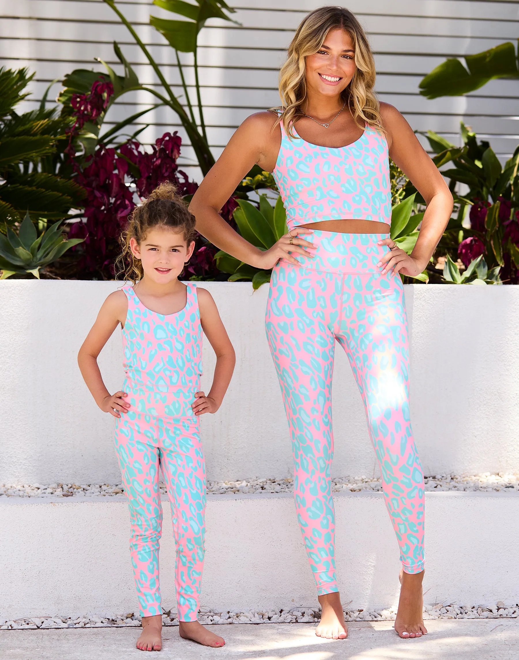 Katie Legging by California Kisses - Adult - Cherry Blossom Aqua Leopard sold by Beach Bunny product image thumbnail 3