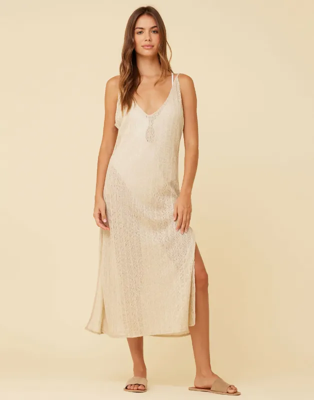 Knit Maxi Tank Dress by Surf Gypsy - Ivory/Gold made by Beach Bunny