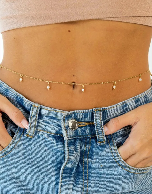 Alina Pearl Belly Chain by Sahira Jewelry Design - Gold sold by Beach Bunny