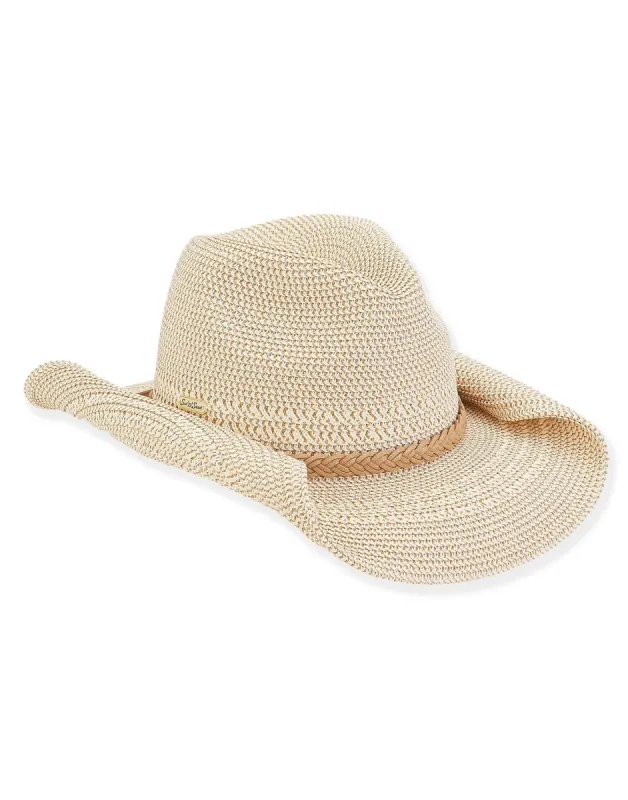 Paper Braid Western Hat by Sun N Sand - Ivory sold by Beach Bunny