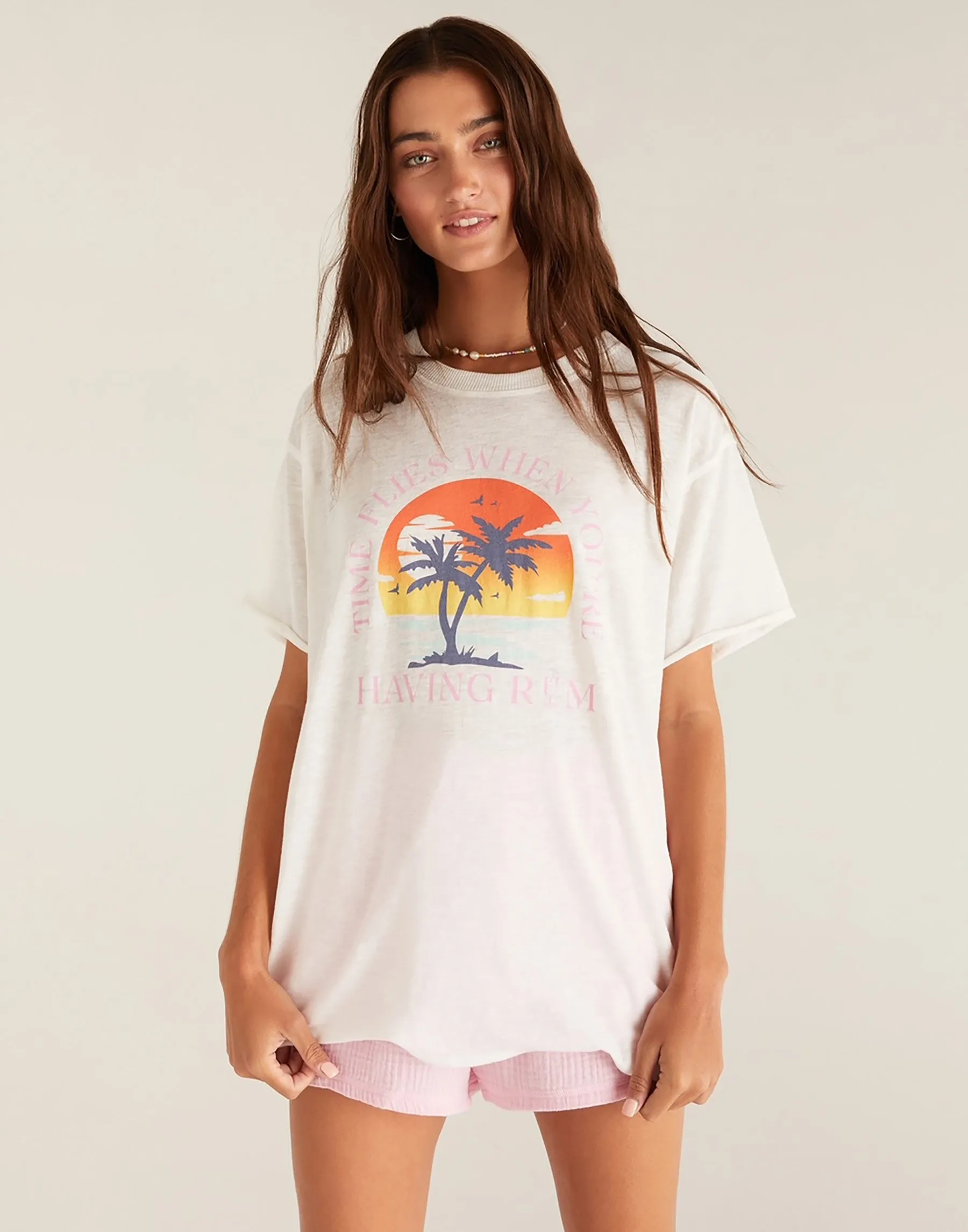 Oversized Time Flies Tee by Z Supply - White Shell sold by Beach Bunny