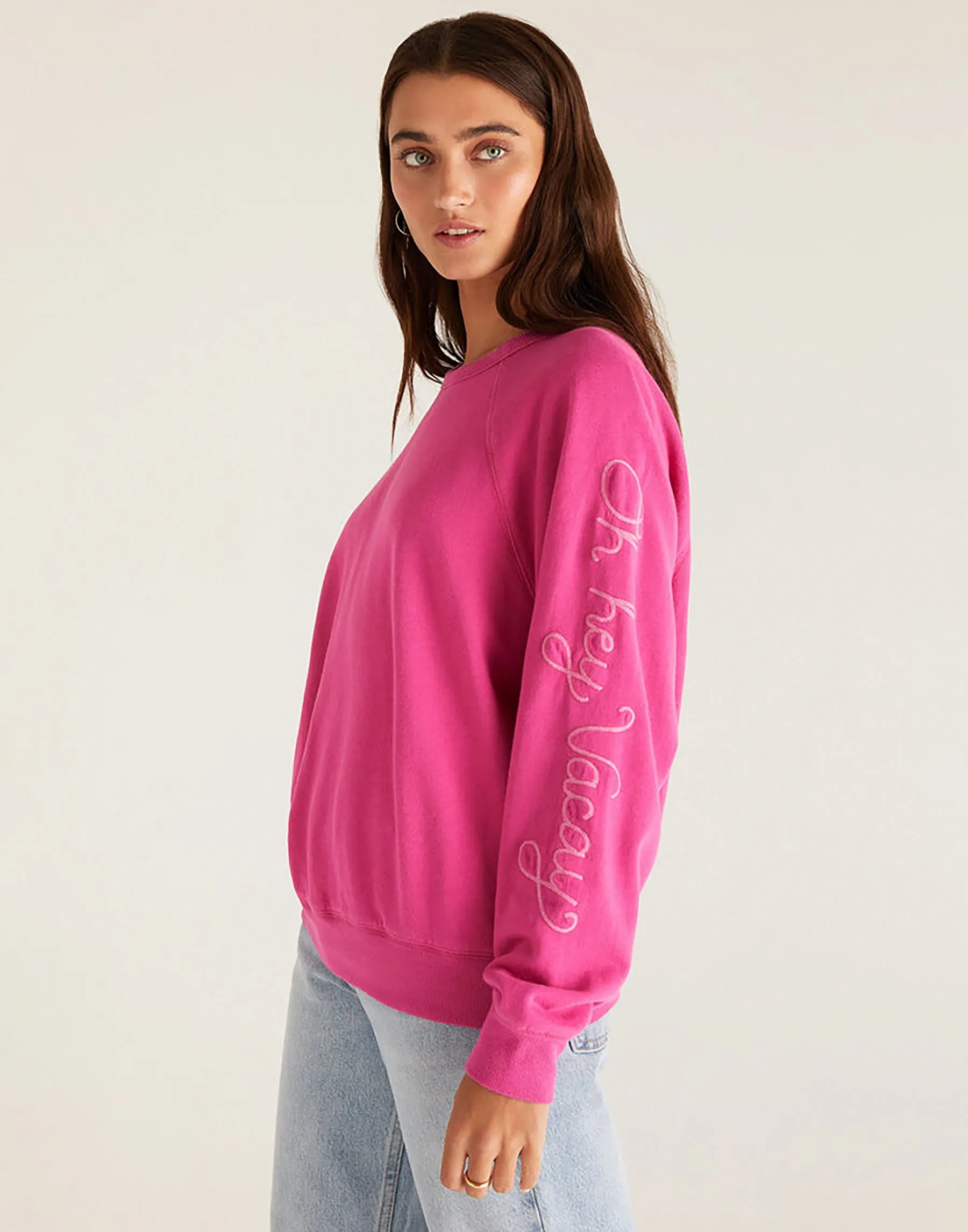 Vintage Statement Sweatshirt by Z Supply - Fiesta Fuchsia sold by Beach Bunny product image thumbnail 2