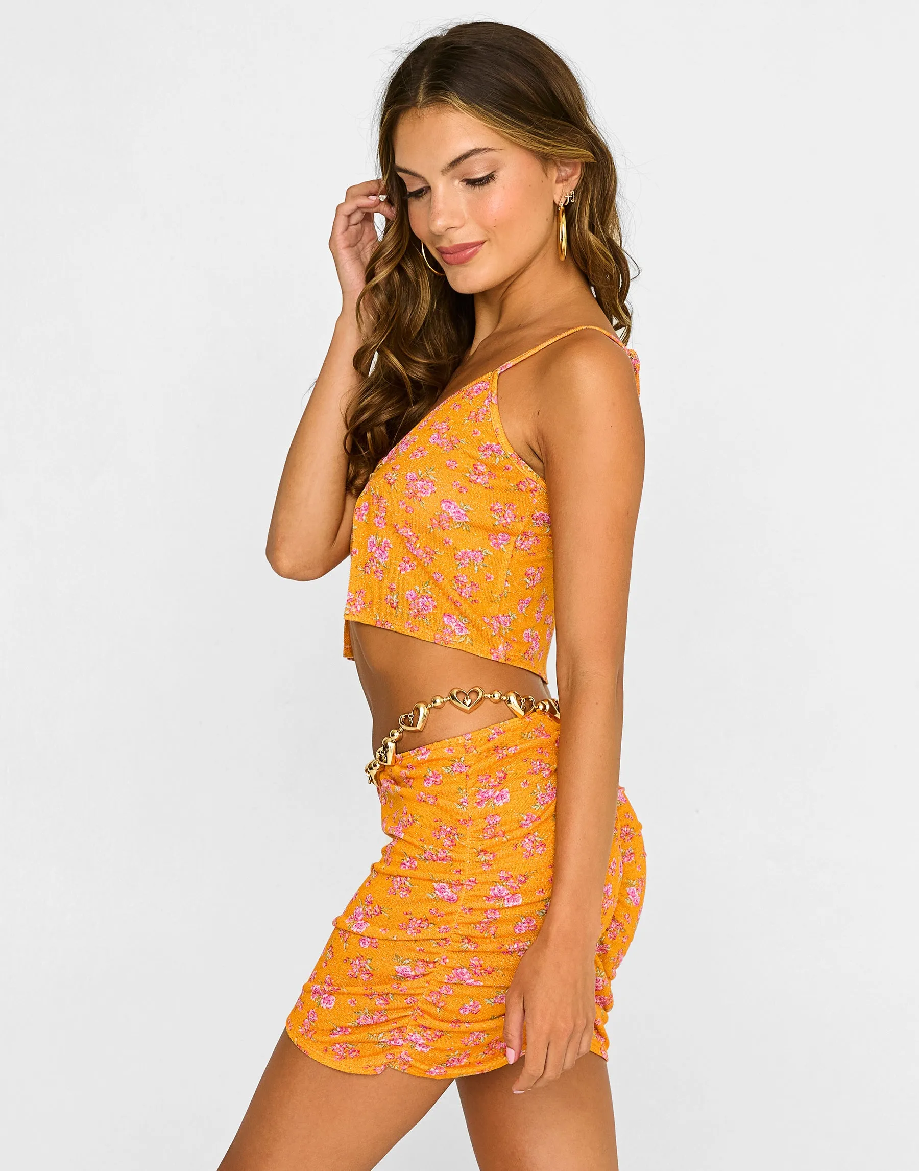 Saddie Crop Top - Orange Ditsy Floral sold by Beach Bunny product image thumbnail 4