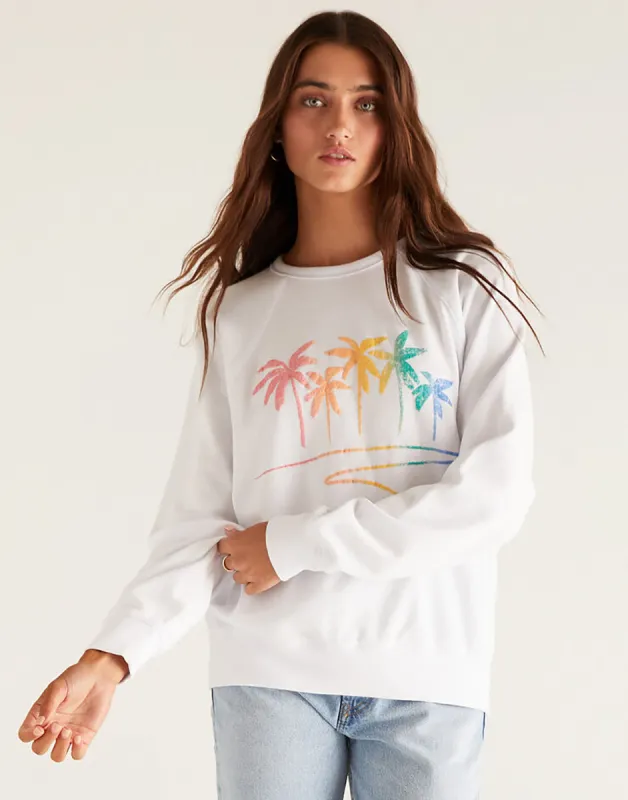 Vintage Palm Sweatshirt by Z Supply - White sold by Beach Bunny