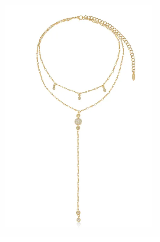 Carmine Layered Crystal Lariat Necklace by Ettika sold by Beach Bunny