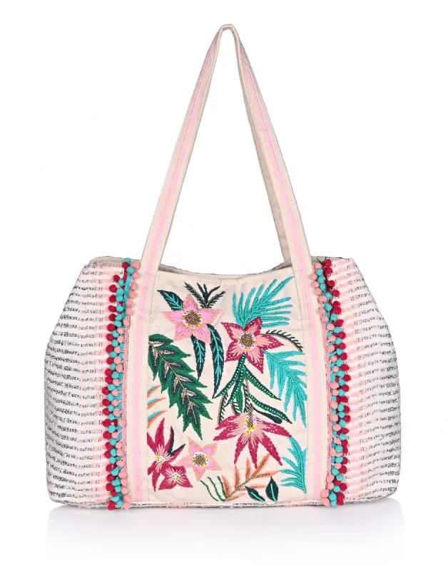 Jungle Flowers Tote by America & Beyond - Pink Jungle Floral sold by Beach Bunny