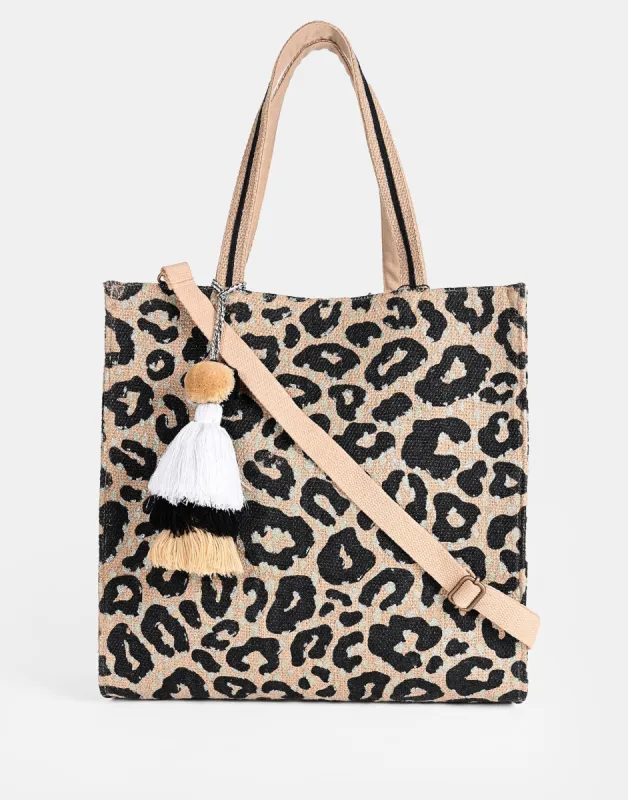 Cheetah Jute Tote with Crossbody Strap by America & Beyond - Cheetah made by Beach Bunny