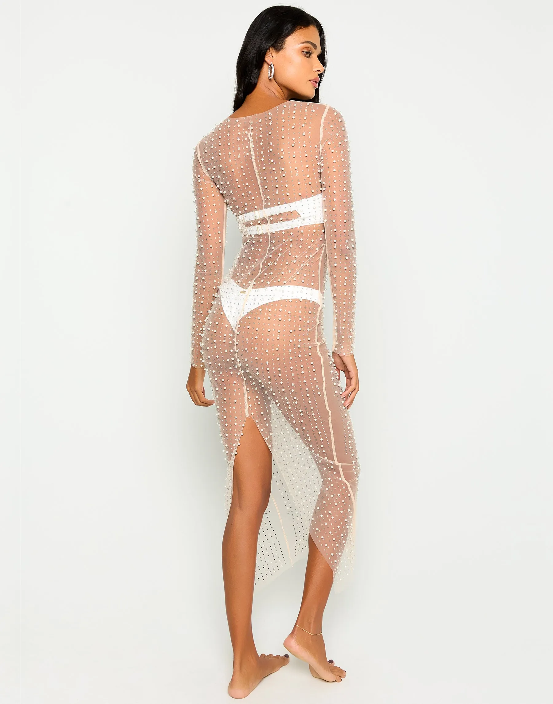 Champagne Nights Pearl Mesh Dress - Nude sold by Beach Bunny product image thumbnail 3