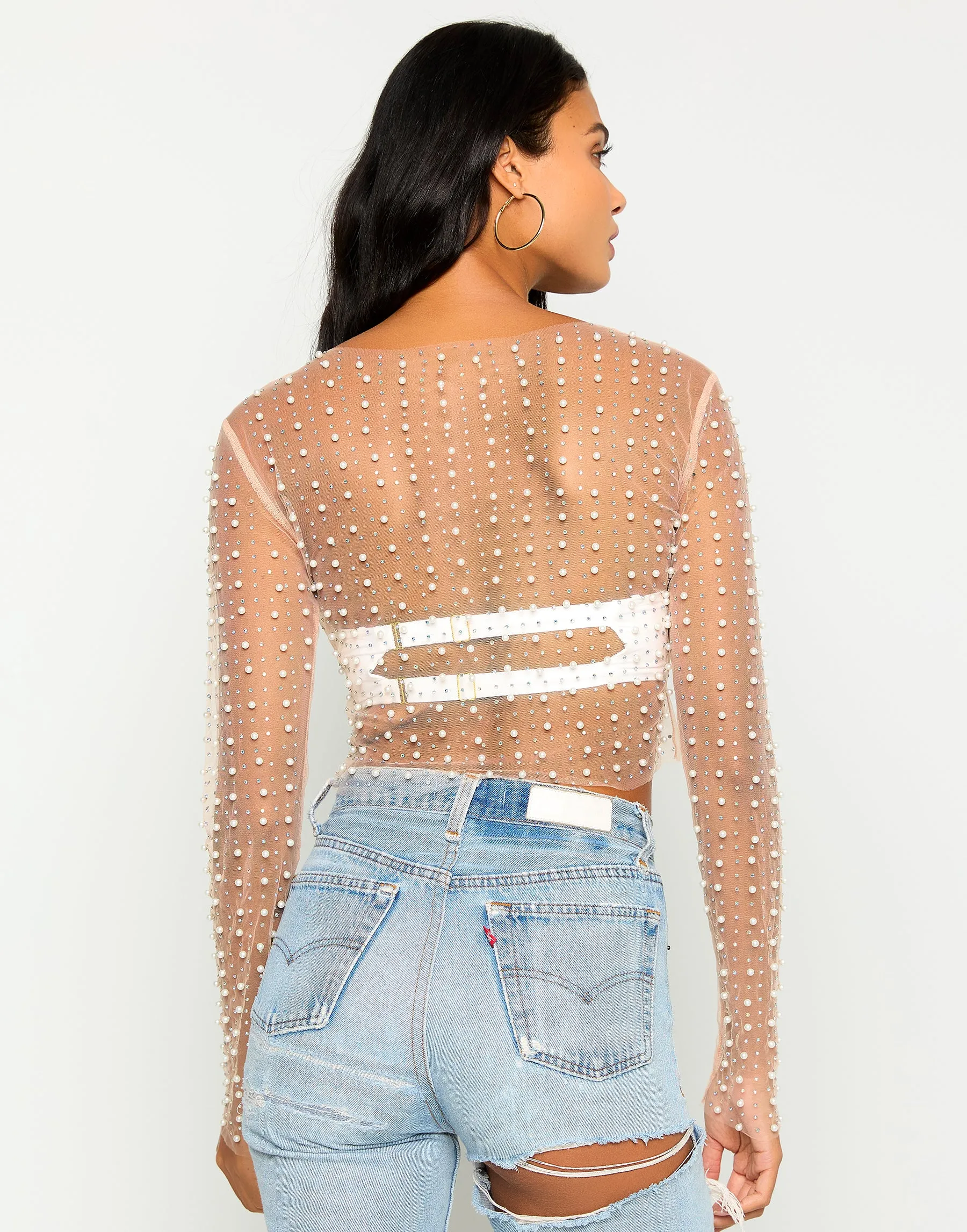 Look & Glisten Pearl Mesh Top - Nude sold by Beach Bunny product image thumbnail 3