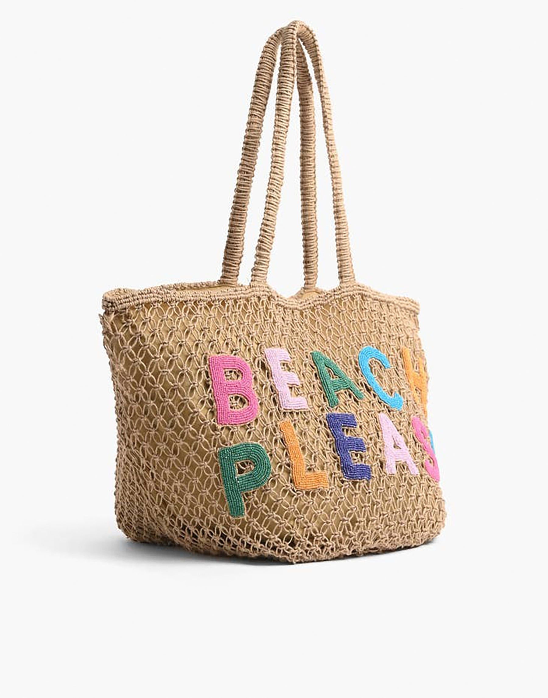 Beach Please Beaded Macrame Jute Tote by America & Beyond - Natural sold by Beach Bunny product image thumbnail 2