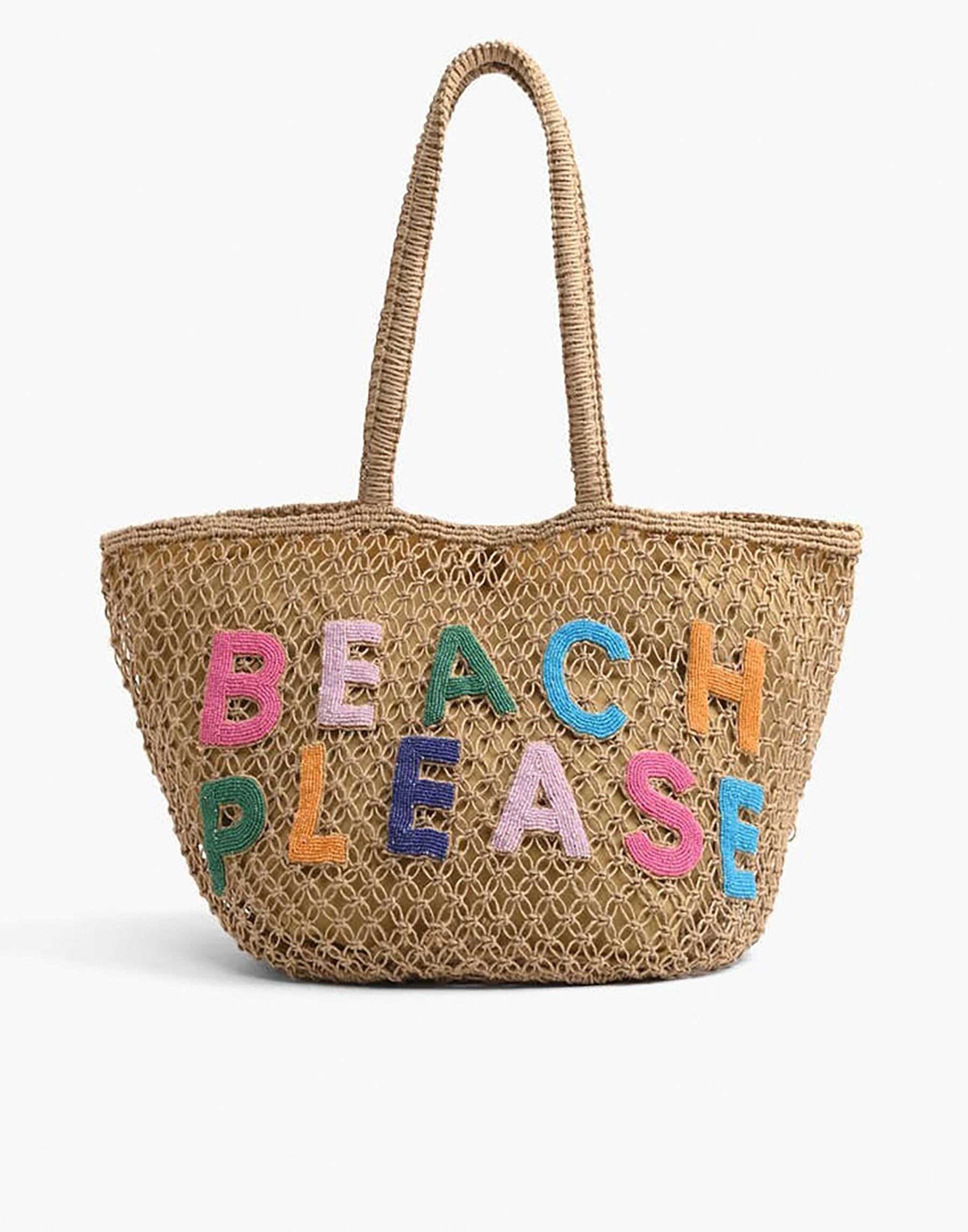 Beach Please Beaded Macrame Jute Tote by America & Beyond - Natural sold by Beach Bunny