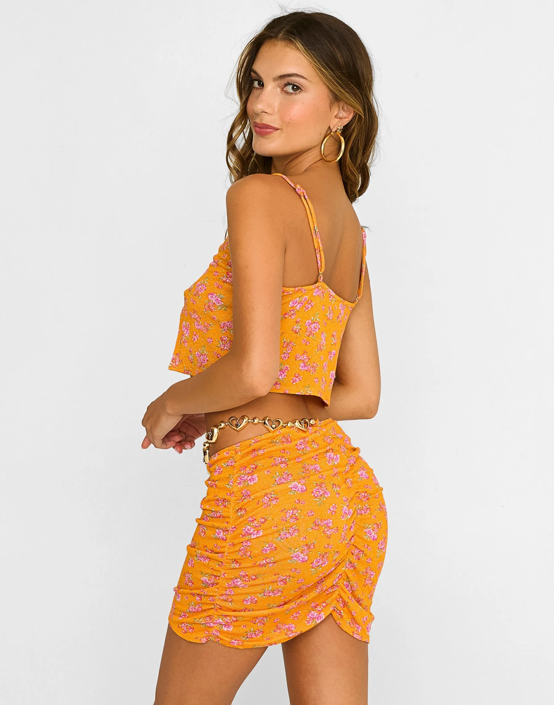 Saddie Mini Skirt - Orange Ditsy Floral sold by Beach Bunny