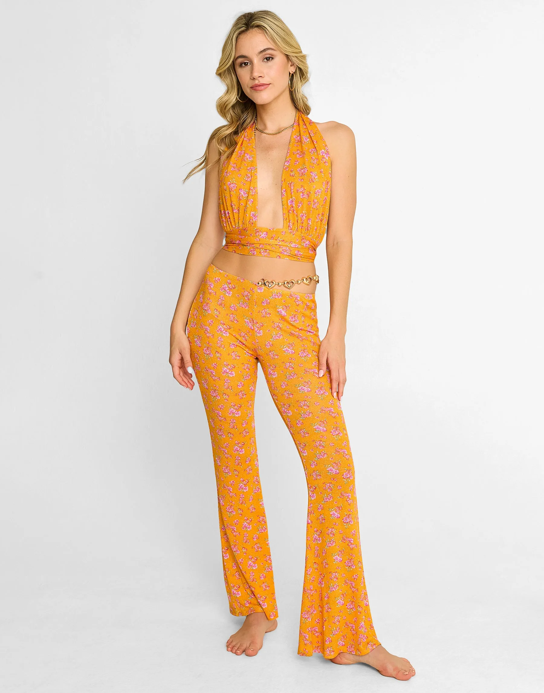 Saddie Pant - Orange Ditsy Floral sold by Beach Bunny