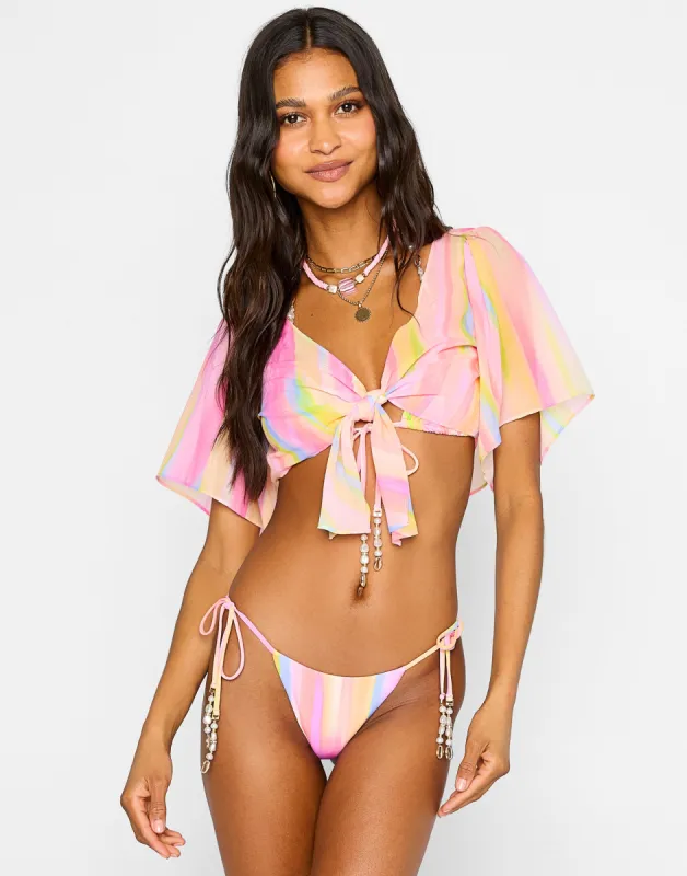 Mae Tie Front Top - Multi Stripe made by Beach Bunny