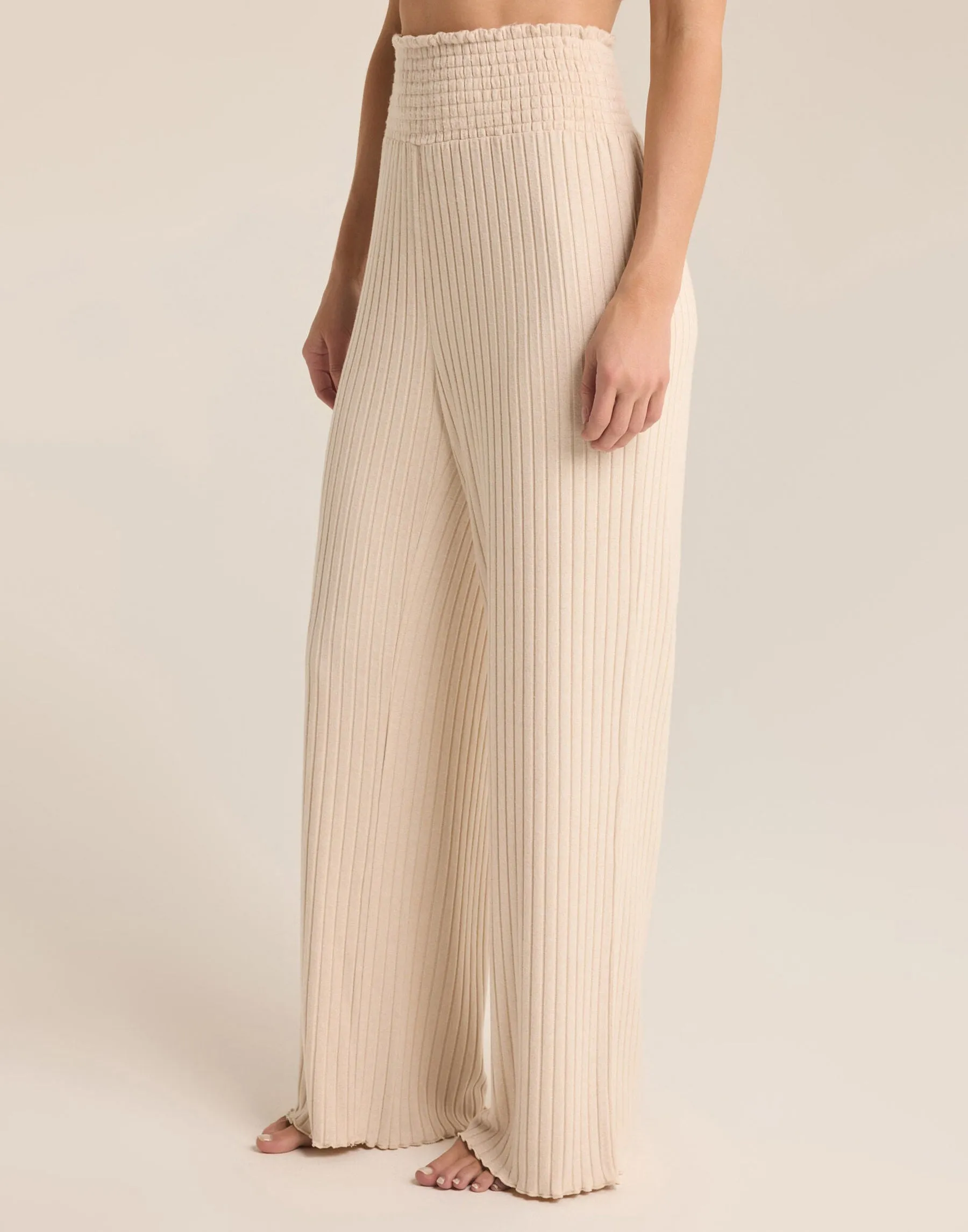 Dawn Smocked Rib Pant by Z Supply - Light Oatmeal Heather sold by Beach Bunny product image thumbnail 2