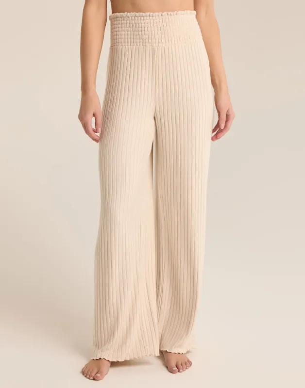 Dawn Smocked Rib Pant by Z Supply - Light Oatmeal Heather sold by Beach Bunny