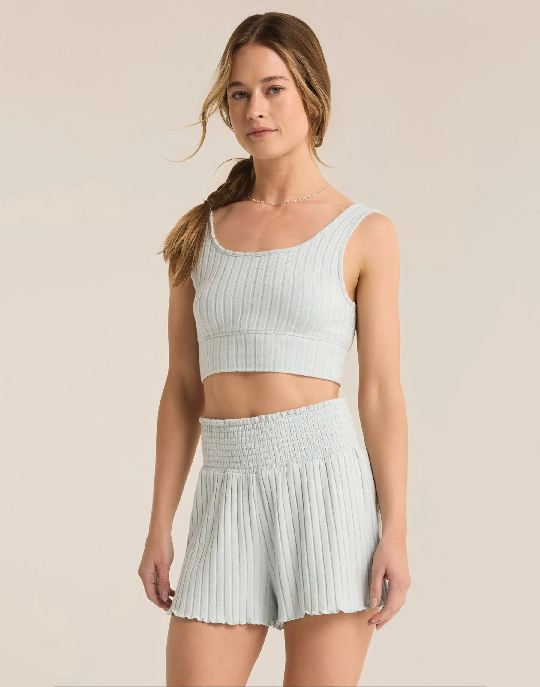 Zoe Rib Tank Bra by Z Supply - Snowflake Blue sold by Beach Bunny product image thumbnail 2