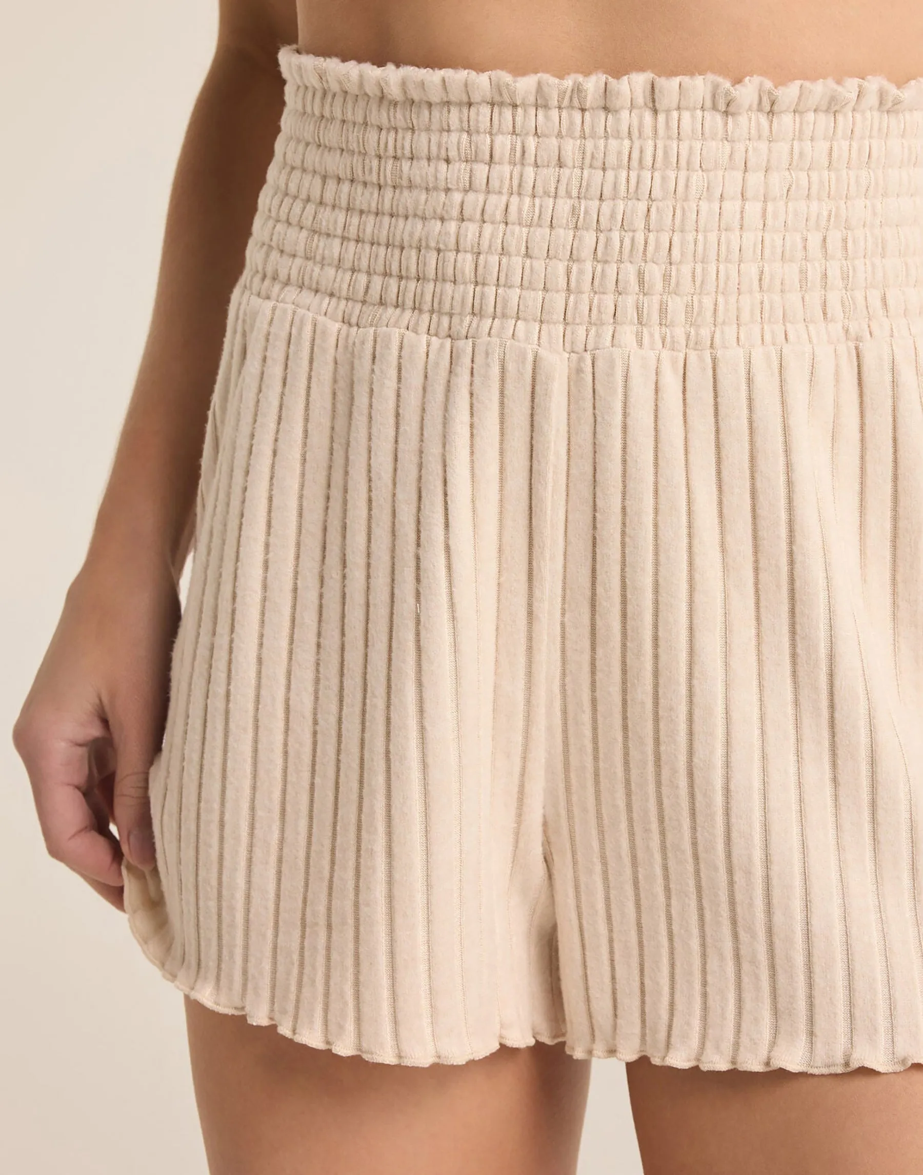 Dawn Smocked Rib Short by Z Supply - Light Oatmeal Heather sold by Beach Bunny product image thumbnail 2