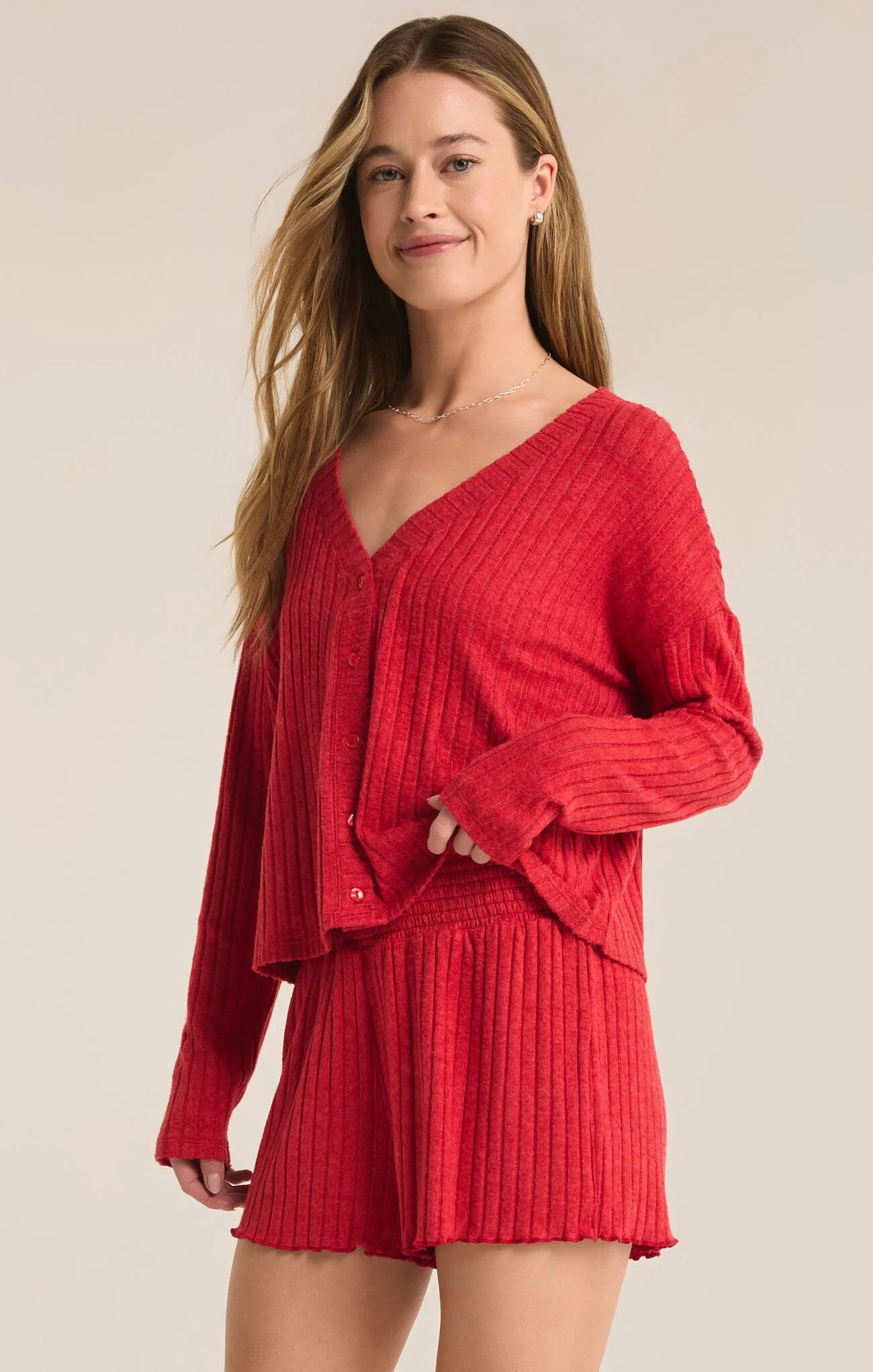 Mara Long Sleeve Cardigan Top by Z Supply - Haute Red sold by Beach Bunny