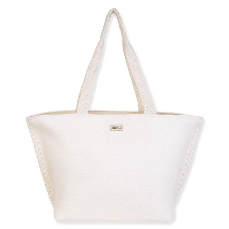 White Stitch Shoulder Tote by Sun N  Sand - White sold by Beach Bunny