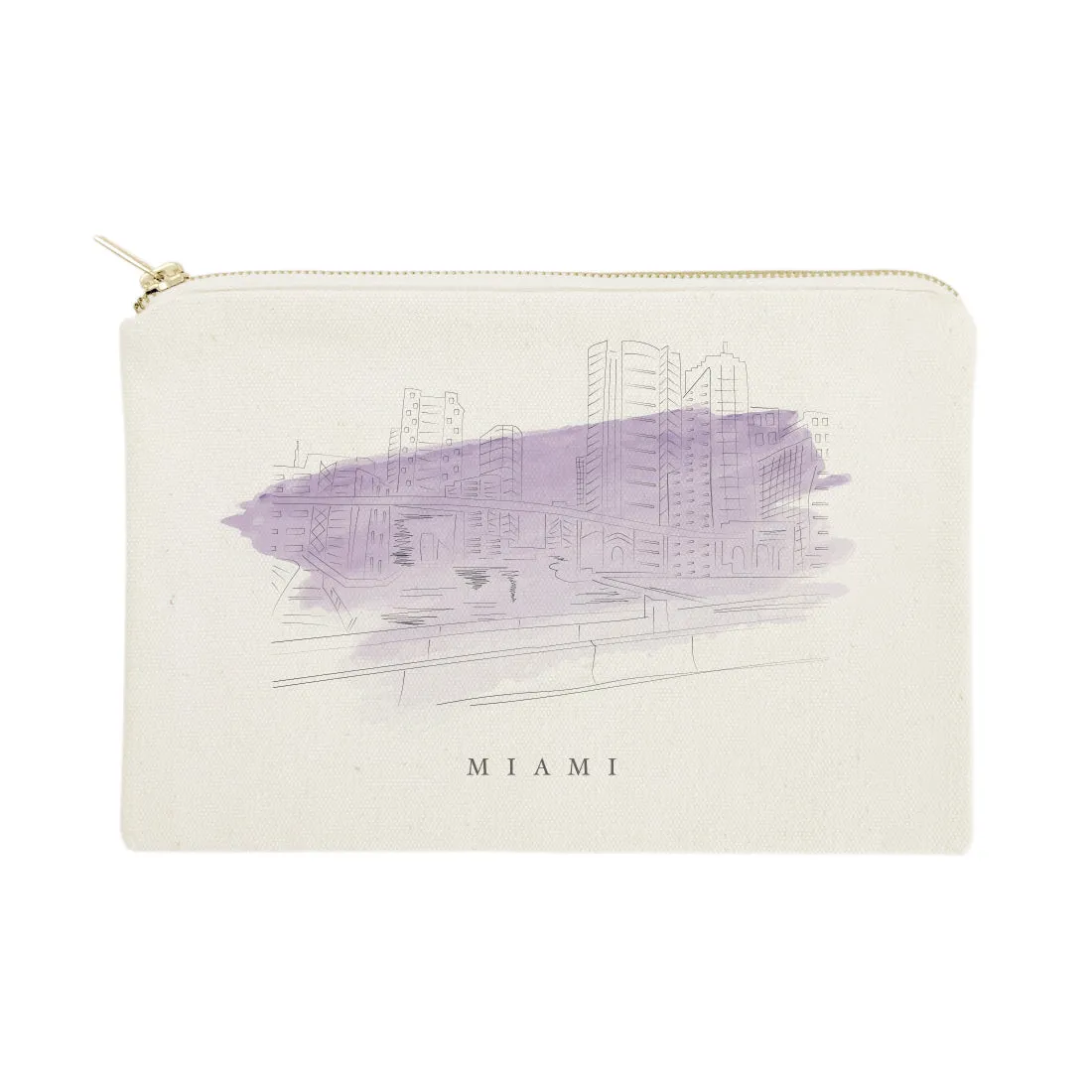 Miami Cityscape Cotton Canvas Cosmetic Bag sold by Beach Bunny