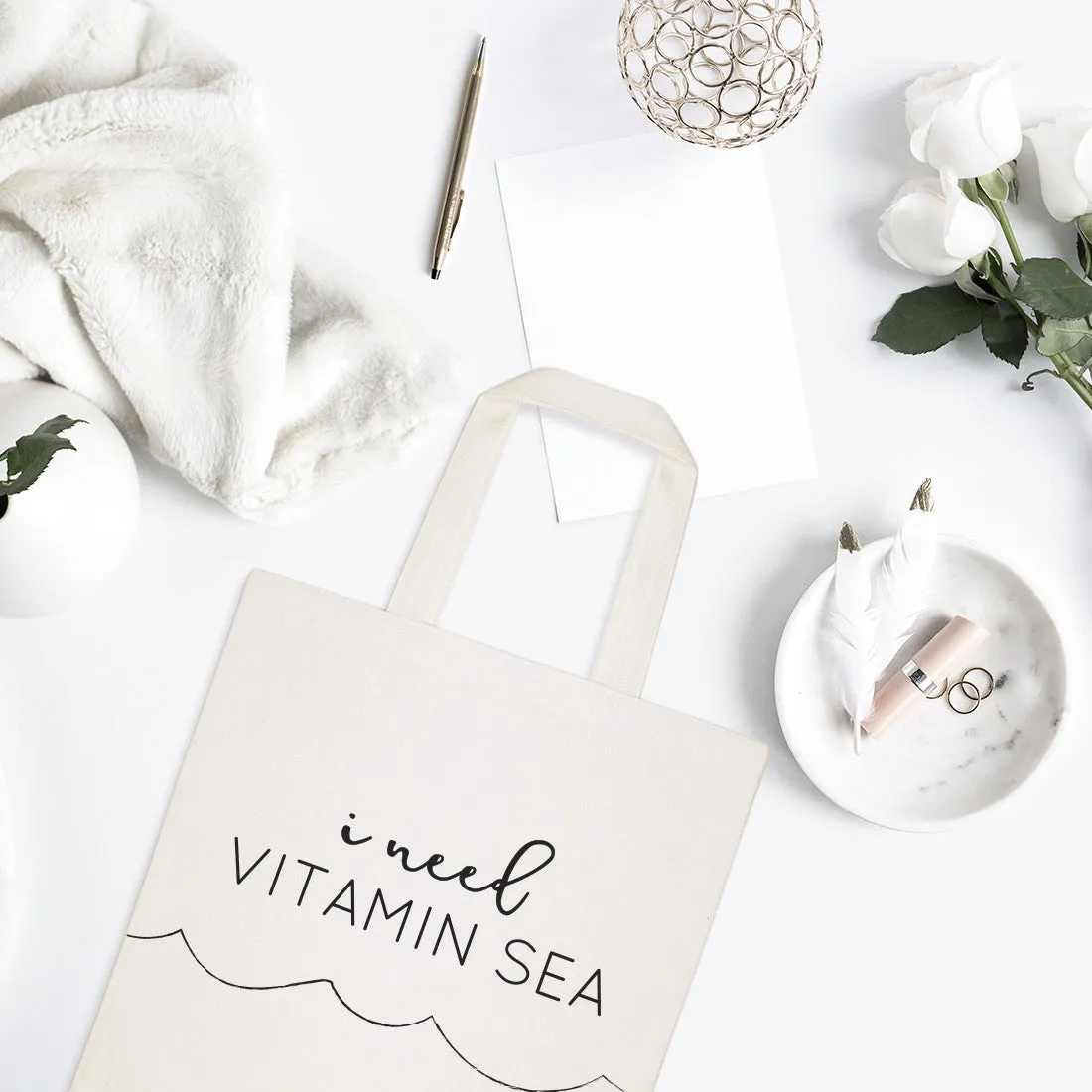 I Need Vitamin Sea Cotton Canvas Tote Bag sold by Beach Bunny product image thumbnail 3