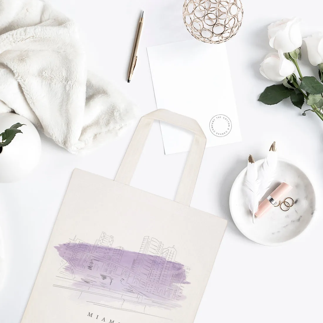 Miami Cityscape Cotton Canvas Tote Bag sold by Beach Bunny product image thumbnail 3