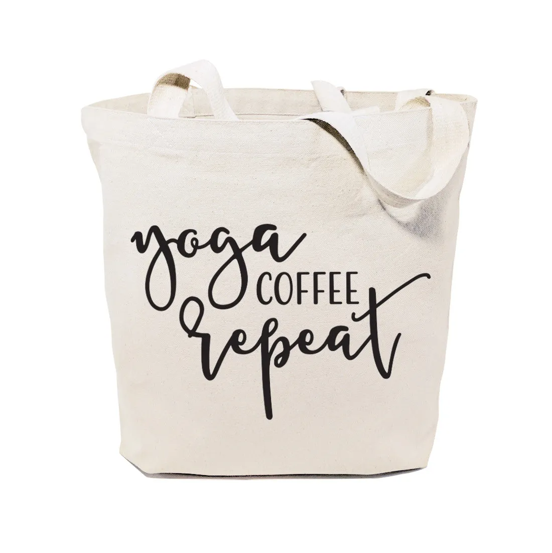 Yoga, Coffee and Repeat Gym Cotton Canvas Tote Bag sold by Beach Bunny
