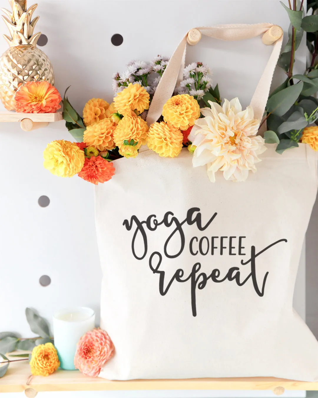 Yoga, Coffee and Repeat Gym Cotton Canvas Tote Bag sold by Beach Bunny product image thumbnail 4