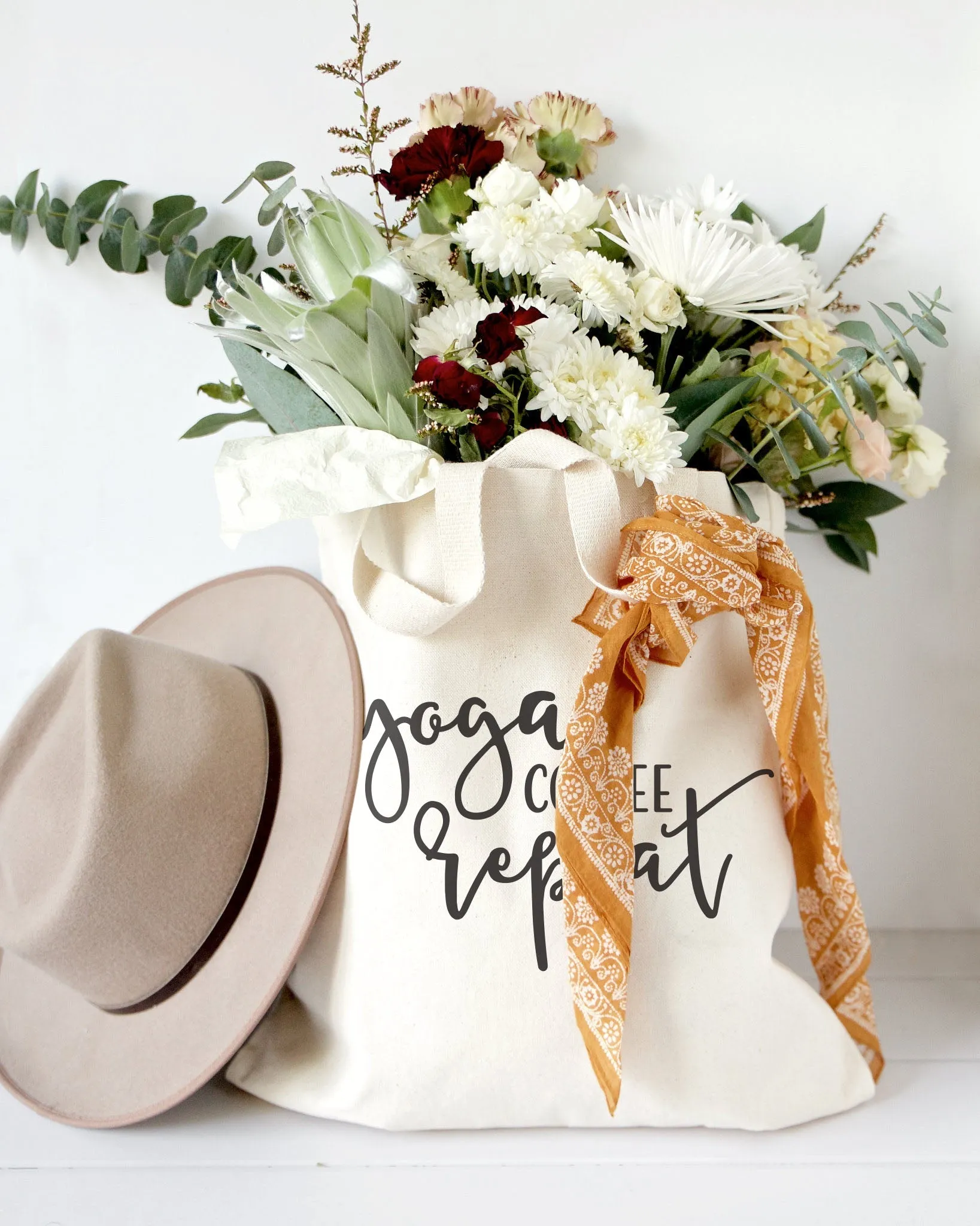 Yoga, Coffee and Repeat Gym Cotton Canvas Tote Bag sold by Beach Bunny product image thumbnail 5